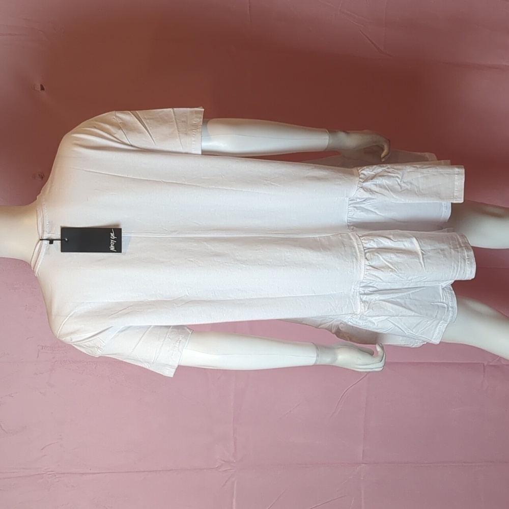 Nasty Gal 100% Cotton Name Drop Tee Mini Shirt Dress in White size Small - Picture 2 of 5